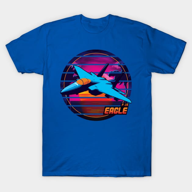 Neon Retro F-15 Eagle T-Shirt by patrickkingart